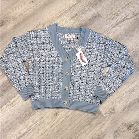 Jessica Simpson Women’s Sweet Powder Blue Tweed Style Button Front Cardigan / XS - Picture 1 of 6